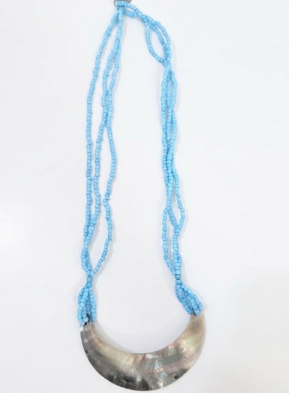 ​Vintage Style Blue Seed Bead Abalone Moon Necklace
